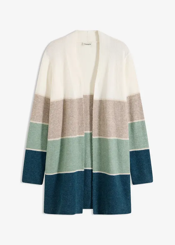 Longstrickjacke in beige von vorne - bonprix