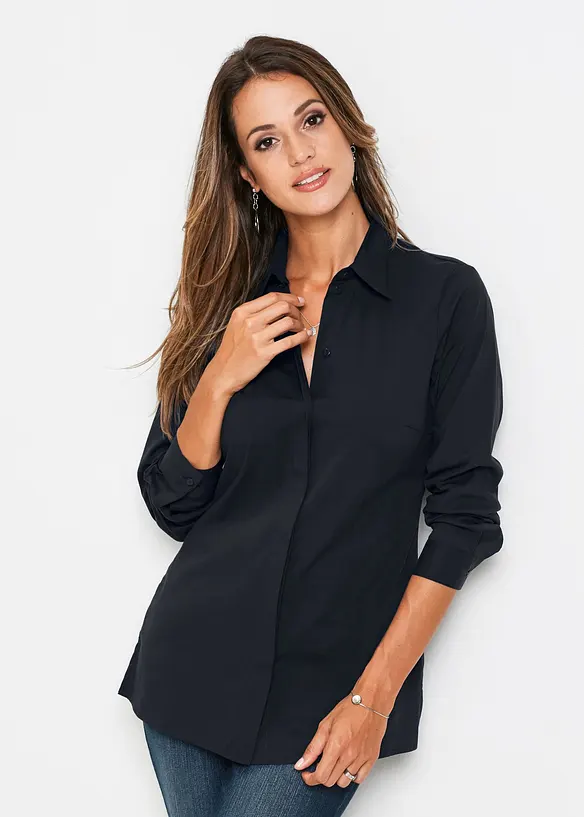 Long-Stretch-Bluse in schwarz von vorne (im Anschnitt) - bonprix