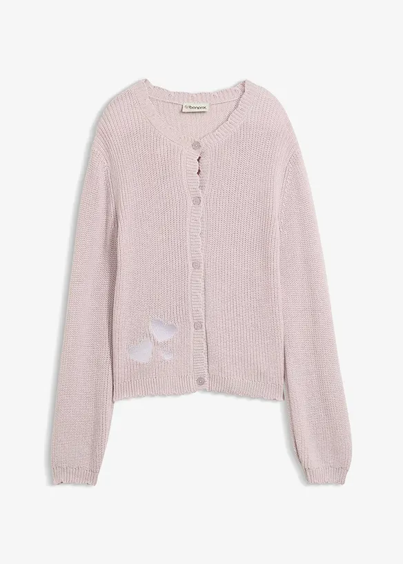 Grobstrickjacke aus Baumwoll-Mix in lila von vorne - bonprix