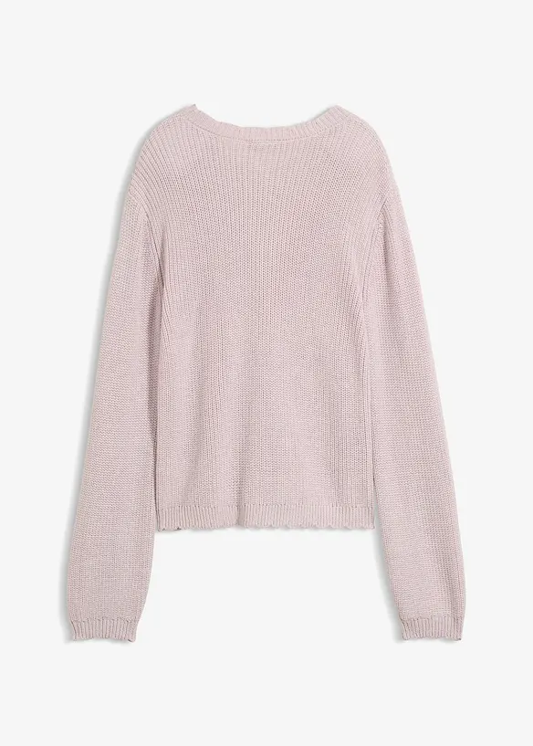 Grobstrickjacke aus Baumwoll-Mix in lila von hinten - bonprix