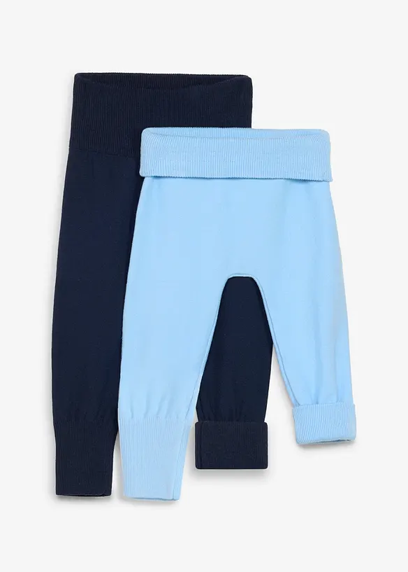 Weiche Strick-Hosen zum Mitwachsen aus Baumwoll-Mix (2er Pack) in blau von vorne - bonprix