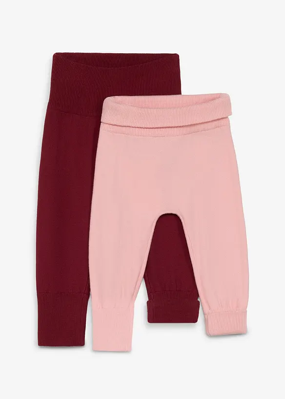 Weiche Strick-Hosen zum Mitwachsen aus Baumwoll-Mix (2er Pack) in rosa von vorne - bonprix