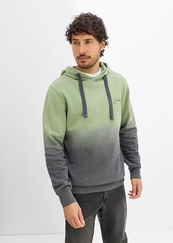 Hoodie aus reiner Bio-Baumwolle in grün von vorne (im Anschnitt) - bonprix