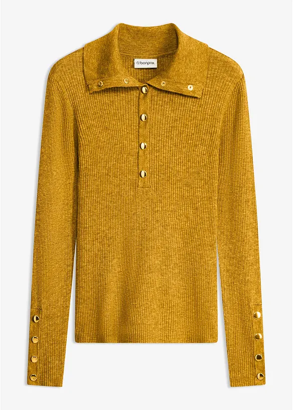 Polo-Pullover mit Viskose Anteil in gelb von vorne - bonprix