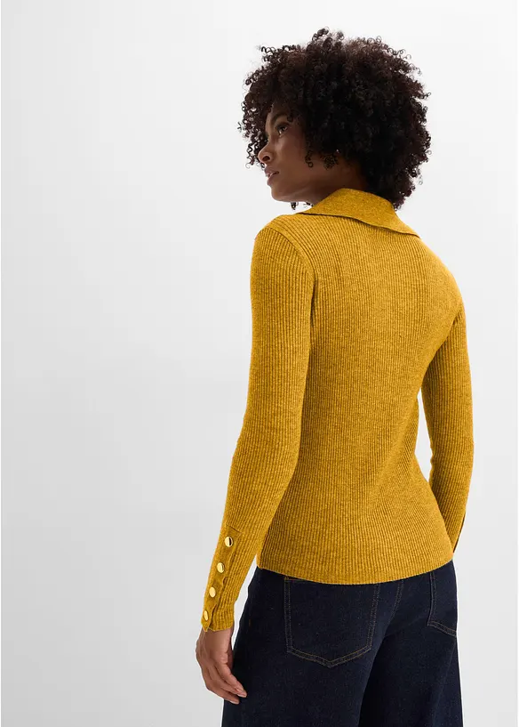 Polo-Pullover mit Viskose Anteil in gelb von hinten (im Anschnitt) - bonprix