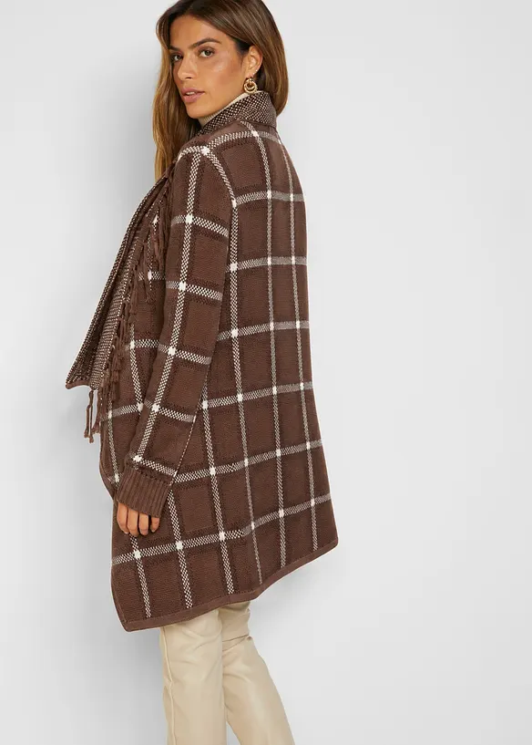 Longstrickjacke mit Fransen in braun von hinten (im Anschnitt) - bonprix