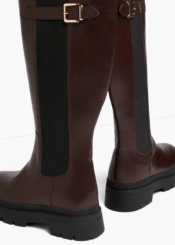 Gefütterter Plateau-Stiefel mit Stretch-Einsatz in braun - bonprix