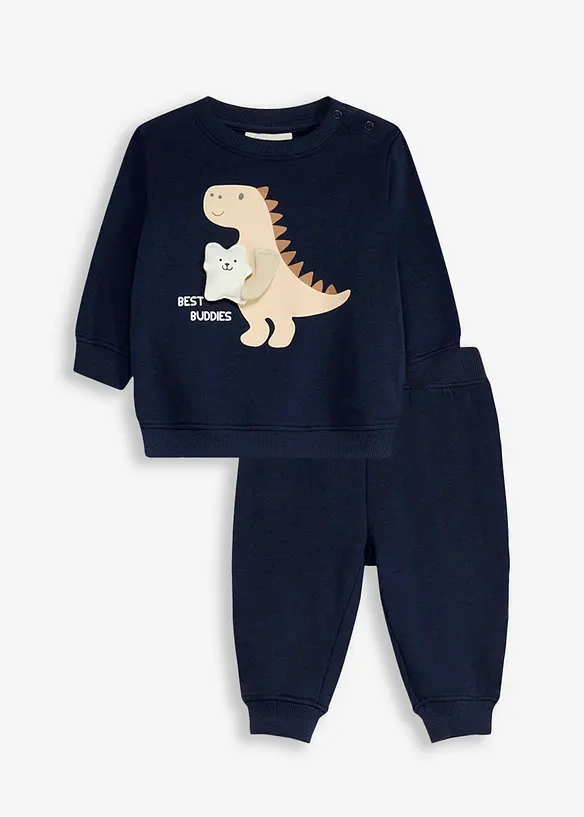 Baby Set aus Sweatshirt und Hose aus reiner Bio-Baumwolle (2-tlg.Set) in blau von vorne - bonprix