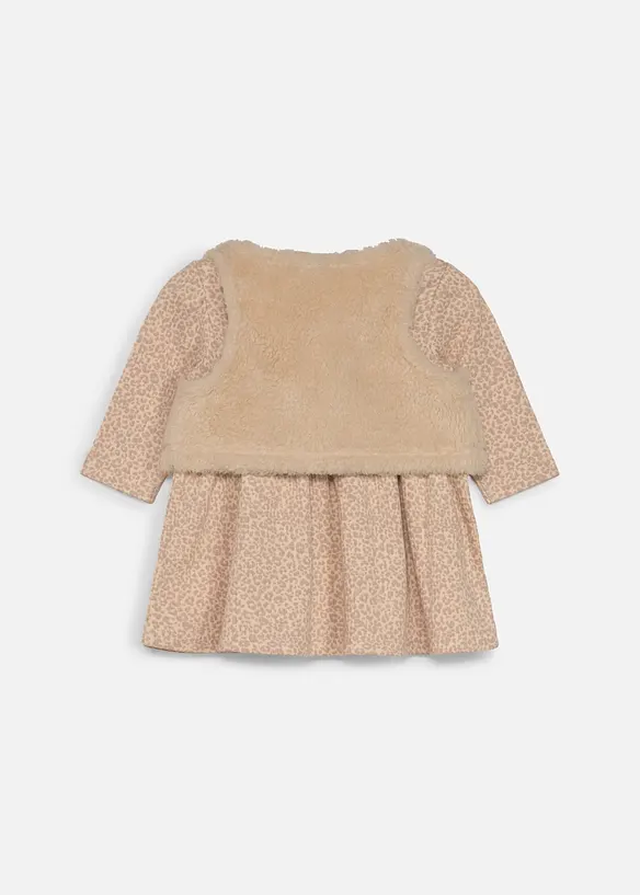 Baby Kleid mit Teddyweste (2-tlg.Set) in beige von hinten - bonprix