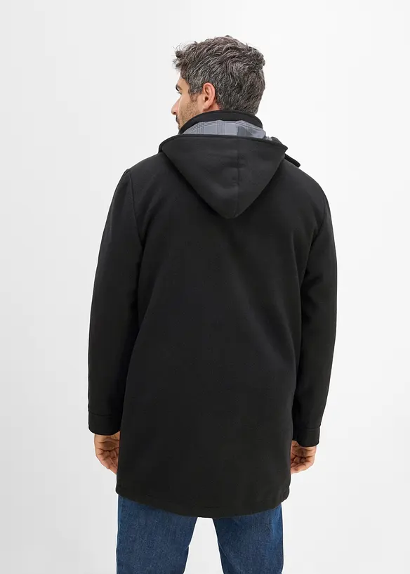 Wärmender Winter-Duffelcoat in Wolloptik in schwarz von hinten (Totalaufnahme) - bonprix
