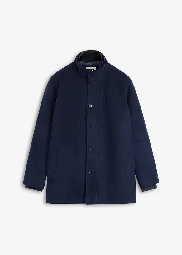 Winterjacke mit Windfang in Wolloptik in blau von vorne - bonprix