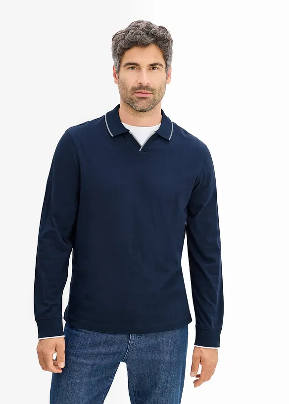 Poloshirt aus reiner Bio-Baumwolle in blau von vorne (im Anschnitt) - bonprix