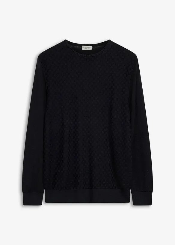 Feinstrickpullover mit edler Merinowolle in schwarz von vorne - bonprix