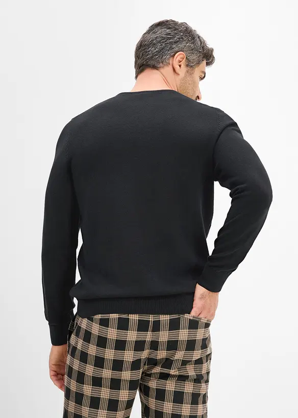 Feinstrickpullover mit edler Merinowolle in schwarz von hinten (im Anschnitt) - bonprix