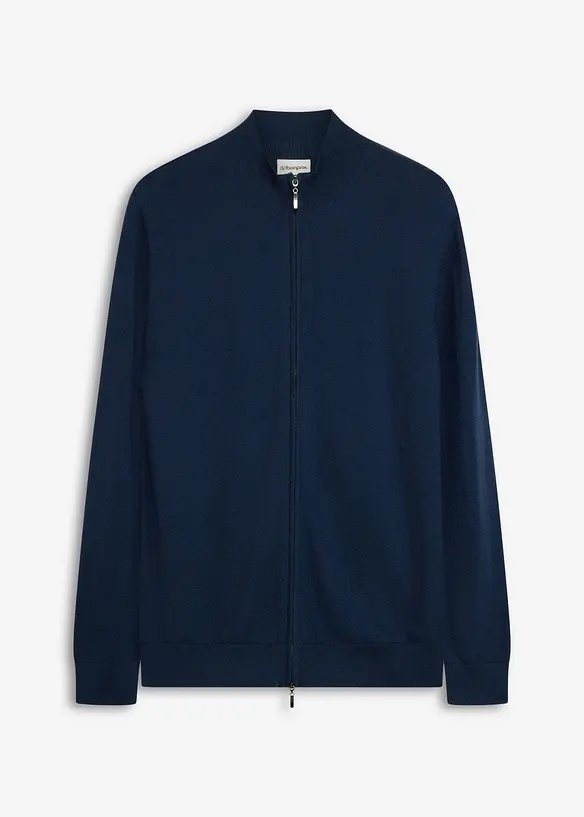 Feinstrickjacke mit edler Merinowolle in blau von vorne - bonprix