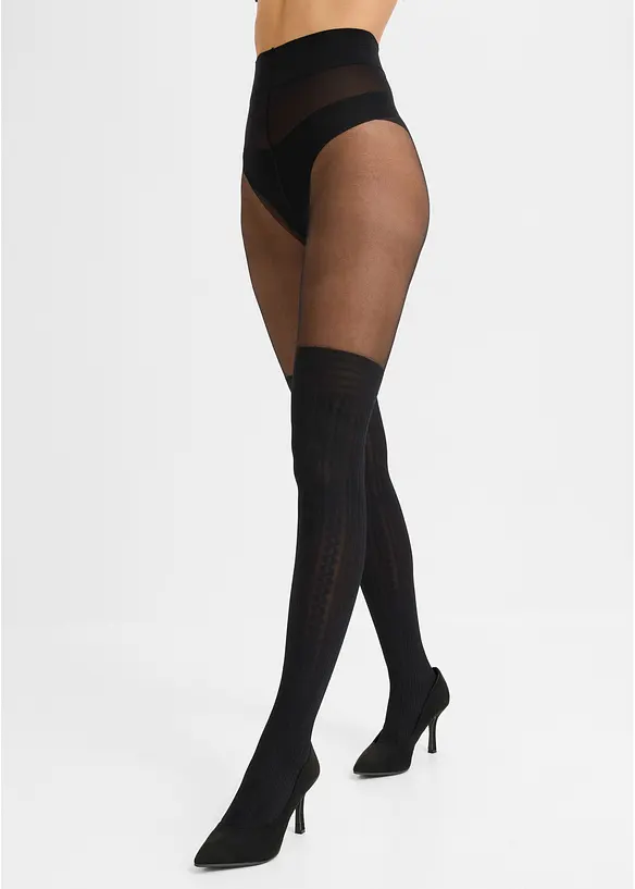 Overknee-Strumpfhose 40 DEN in schwarz von vorne - bonprix