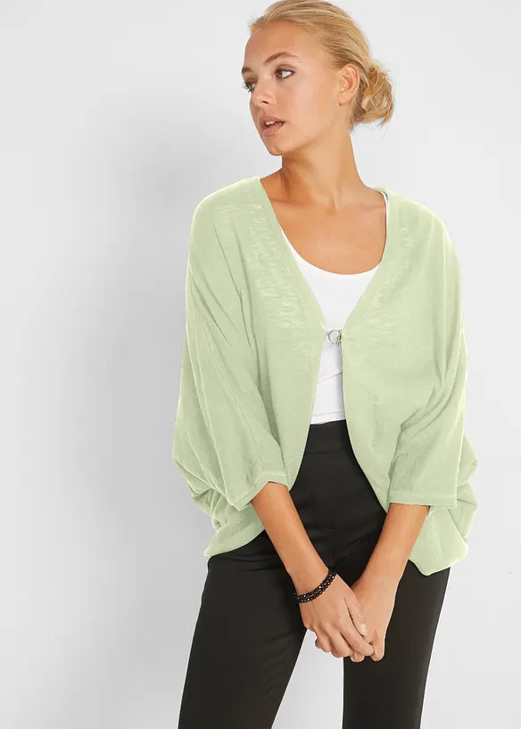 Feinstrickjacke aus reiner Baumwolle in grün von vorne (im Anschnitt) - bonprix Feinstrickjacke aus reiner Baumwolle in grün von vorne (im Anschnitt) - bonprix