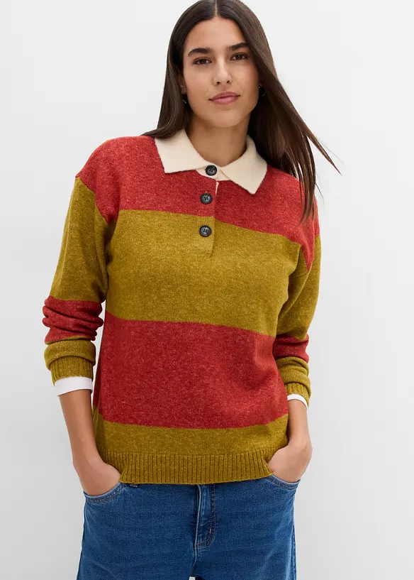 Pullover mit Wollanteil in braun von vorne (im Anschnitt) - bonprix