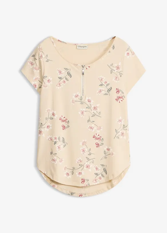 Tunika-Shirt aus Baumwoll-Mix in beige von vorne - bonprix
