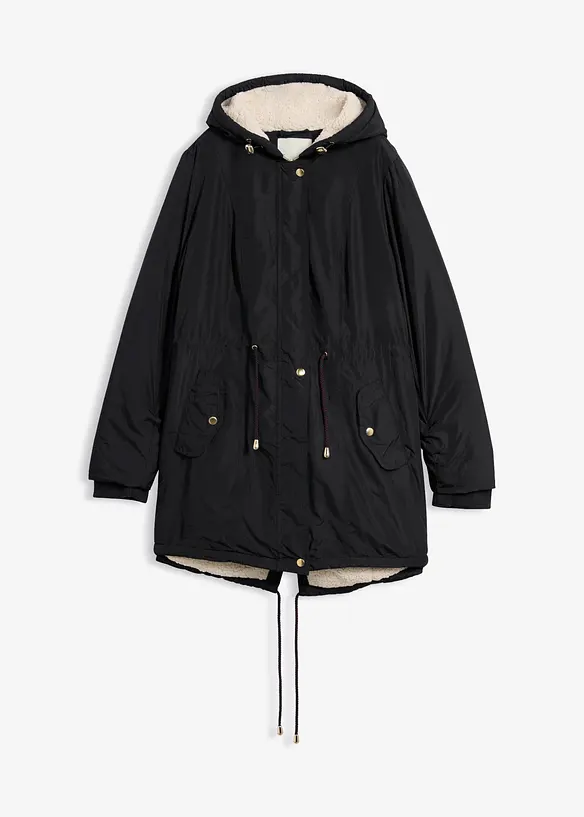 Parka mit Teddy-Futter in schwarz von vorne - bonprix