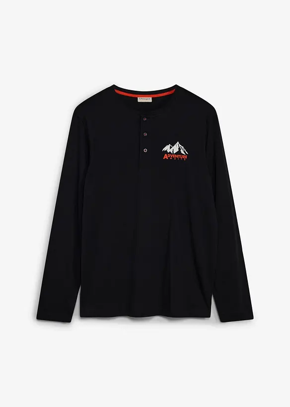 Henleyshirt aus reiner Bio-Baumwolle in schwarz von vorne - bonprix