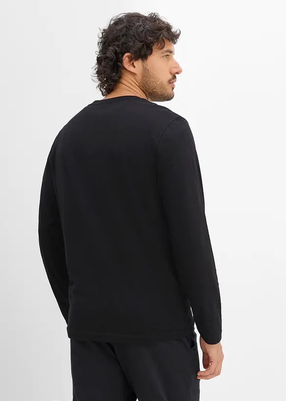 Henleyshirt aus reiner Bio-Baumwolle in schwarz von hinten (im Anschnitt) - bonprix