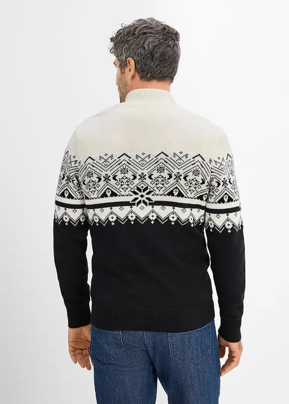 Norweger-Pullover aus reiner Baumwolle in schwarz von hinten (im Anschnitt) - bonprix
