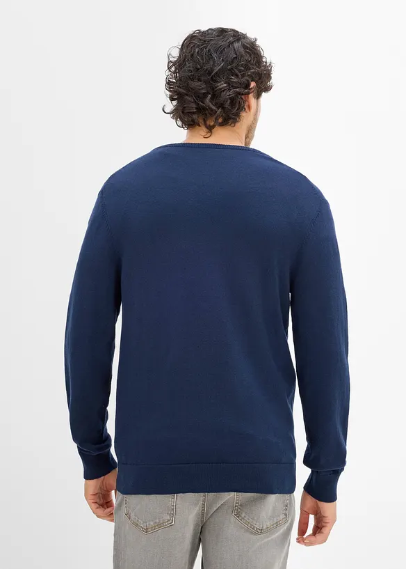 Feinstrickpullover mit V-Ausschnitt (2er Pack) in blau von hinten (im Anschnitt) - bonprix