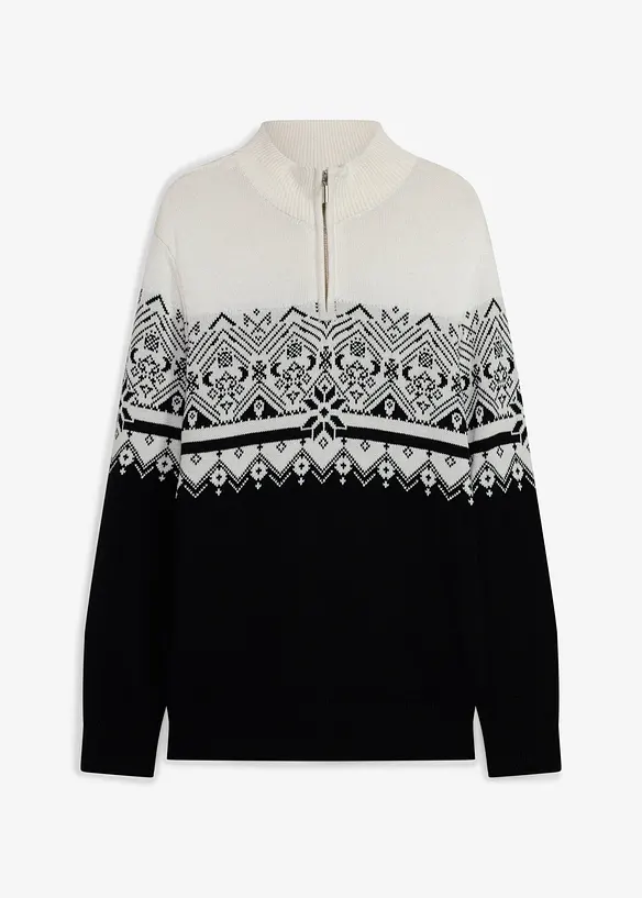 Norweger-Pullover aus reiner Baumwolle in schwarz von vorne - bonprix
