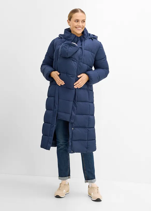Warmer 2-in-1 Umstands-Puffermantel mit Trageeinsatz in blau von vorne (Totalaufnahme) - bonprix