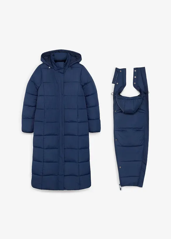 Warmer 2-in-1 Umstands-Puffermantel mit Trageeinsatz in blau von vorne - bonprix