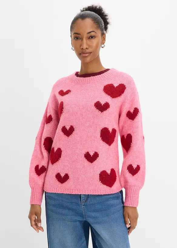 Boxy-Strickpullover in pink von vorne (im Anschnitt) - bonprix