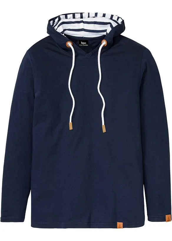 Langarmshirt aus reiner Bio-Baumwolle in blau von vorne - bonprix