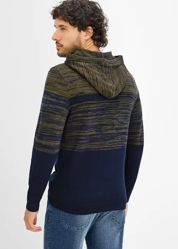 Feinstrick-Kapuzenpullover in Regular Fit in blau von hinten (im Anschnitt) - bonprix