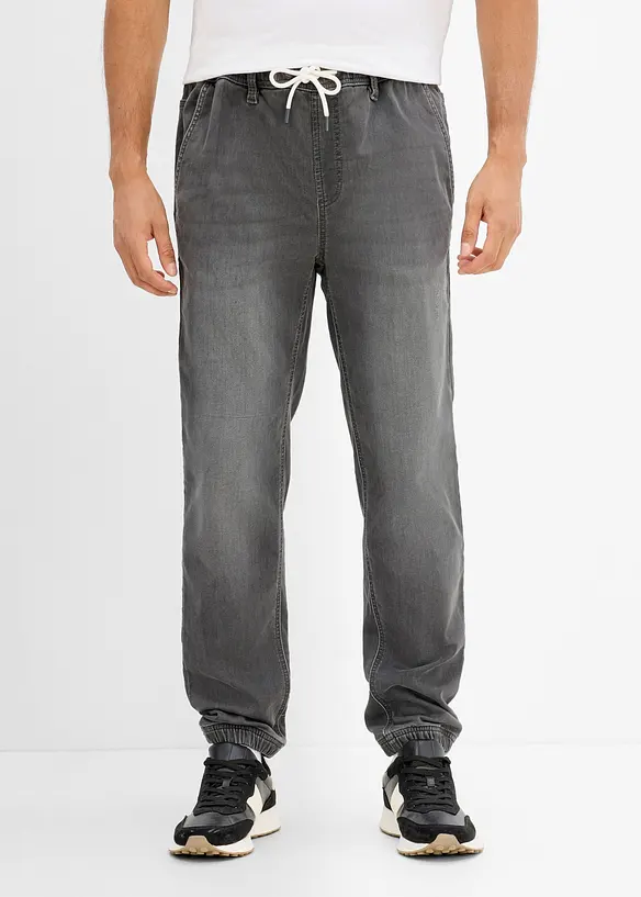 Regular-Fit Jeans-Jogger mit Dehnbund, Straight in grau von vorne - bonprix