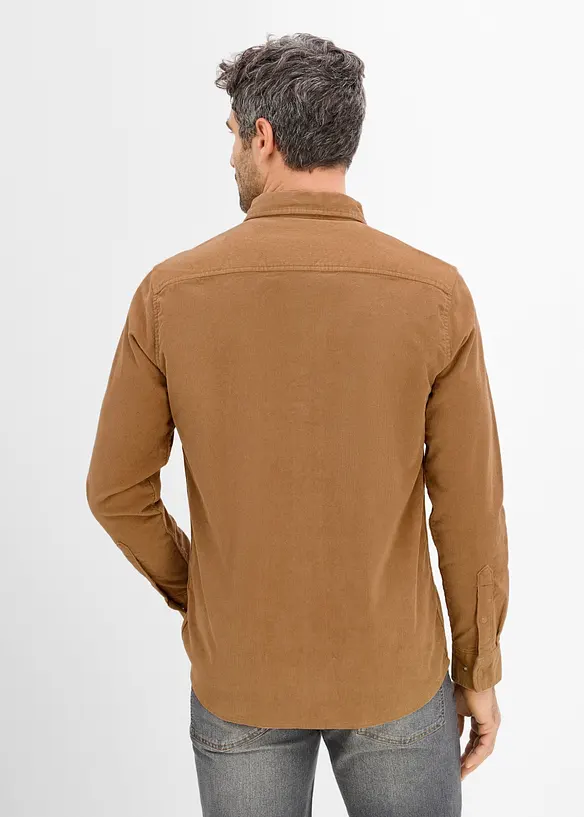 Stretch-Cordhemd mit Baumwolle in braun von hinten (im Anschnitt) - bonprix