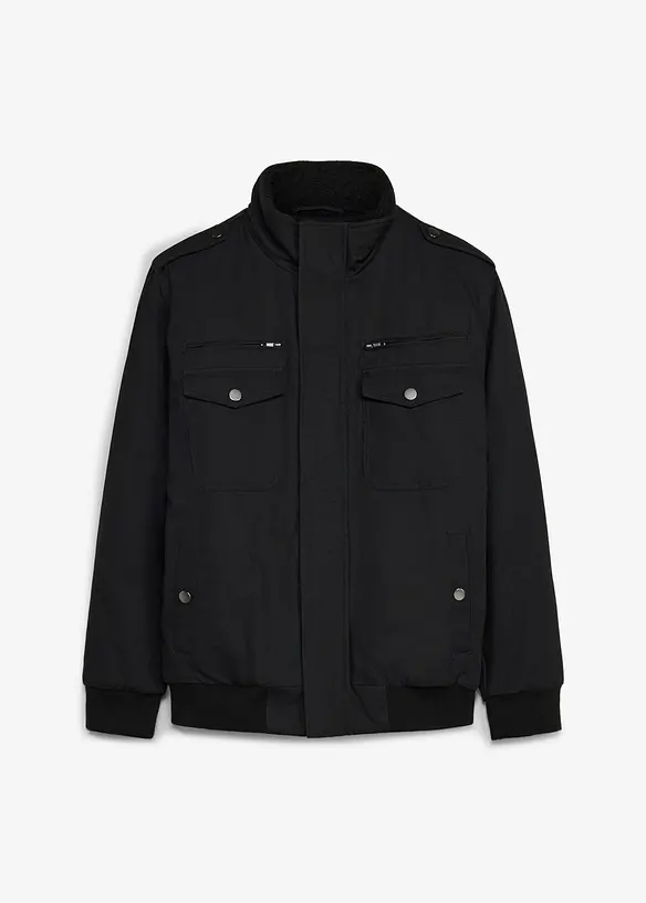 Winter Field Jacke mit Kuschelfleece Futter in schwarz von vorne - bonprix