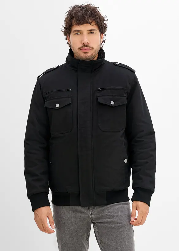 Winter Field Jacke mit Kuschelfleece Futter in schwarz von vorne (im Anschnitt) - bonprix