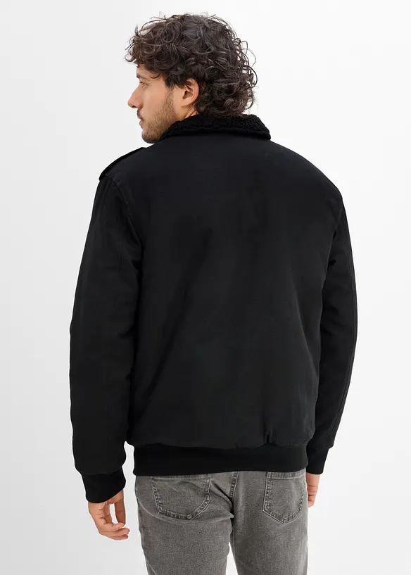Winter Field Jacke mit Kuschelfleece Futter in schwarz von hinten (im Anschnitt) - bonprix