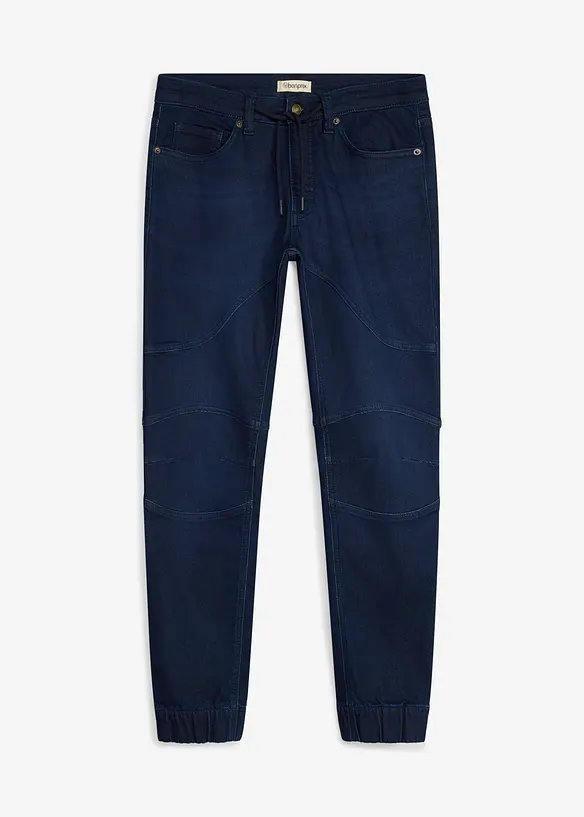 Regular-Fit Jeans-Jogger mit verstellbarem Dehnbund, Straight in blau von vorne - bonprix