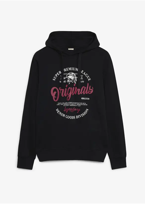 Hoodie mit Komfortschnitt in schwarz von vorne - bonprix
