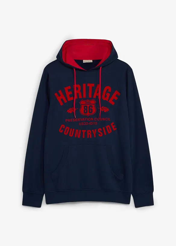 Hoodie mit Flockdruck in blau von vorne - bonprix