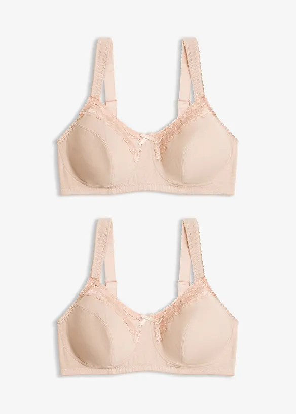 BH ohne Bügel mit Bio-Baumwolle (2er Pack) in beige von vorne - bonprix