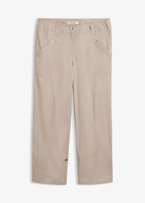 3/4-Stretch-Cargo-Hose aus Baumwoll-Mix in grau von vorne - bonprix