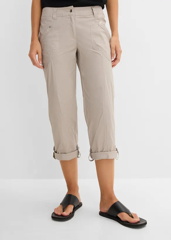 3/4-Stretch-Cargo-Hose aus Baumwoll-Mix in grau von vorne - bonprix