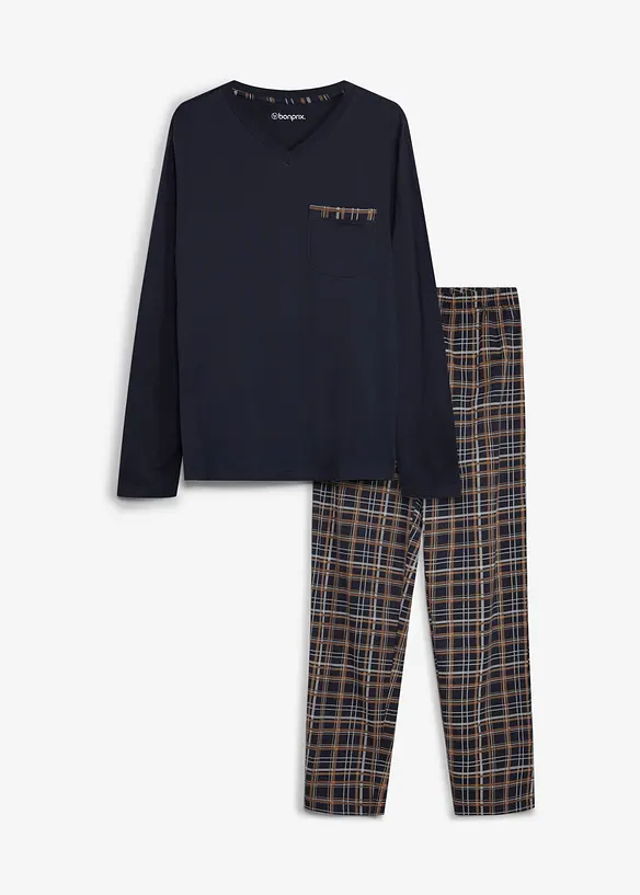 Pyjama mit Bio-Baumwolle und langen Ärmeln in blau von vorne - bonprix
