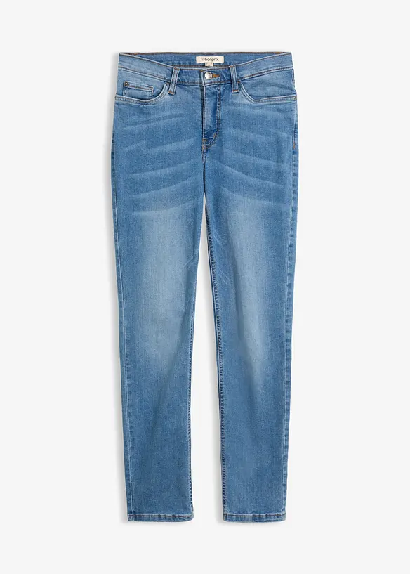 Straight-Jeans Mid Waist, Stretch in blau von vorne - bonprix