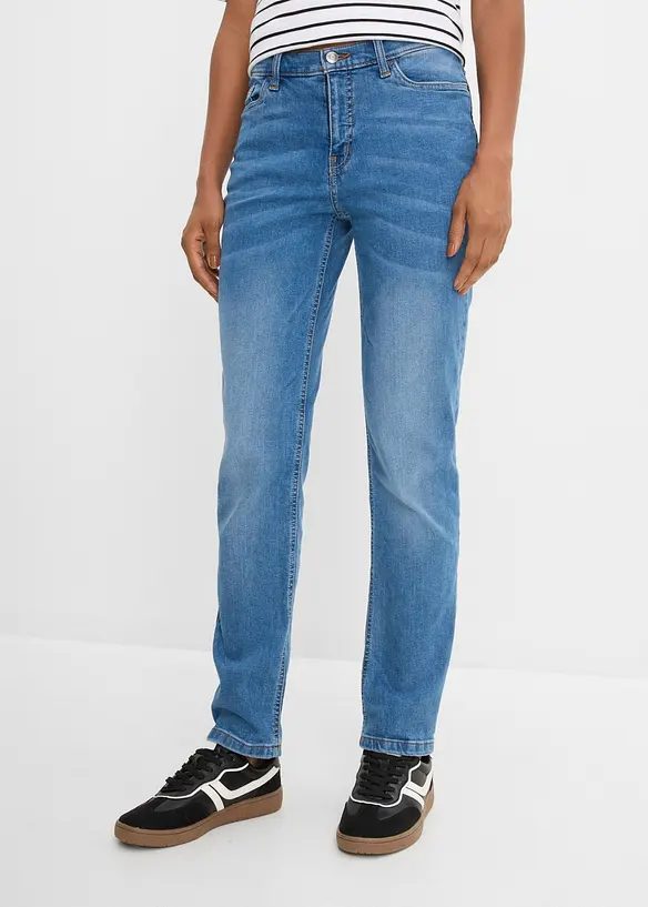 Straight-Jeans Mid Waist, Stretch in blau von vorne - bonprix