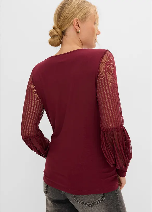 Langarmshirt aus Viskose-Mix in rot von hinten (im Anschnitt) - bonprix