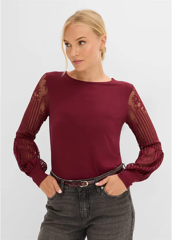 Langarmshirt aus Viskose-Mix in rot von vorne (im Anschnitt) - bonprix